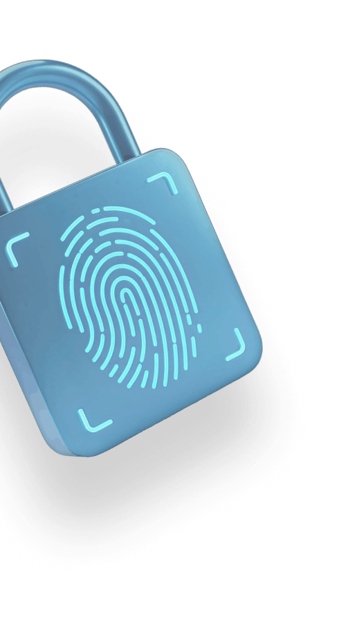 Padlock with a fingerprint representing secure identity verification