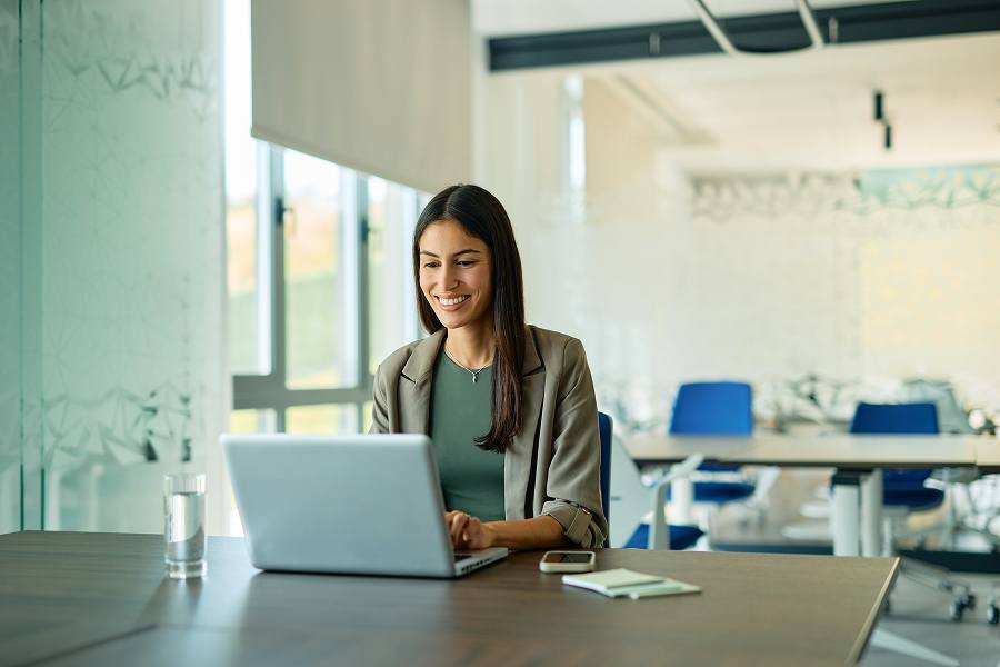 A female employee using a laptop