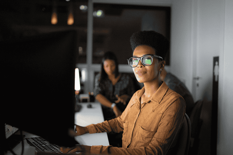 Woman employee using a computer